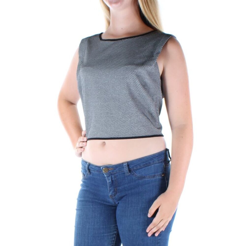 KIIND OF Womens Gray Polka Dot Sleeveless Crew Neck Crop Top Size: M